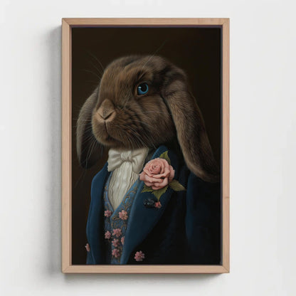 Victorian Bunny Canvas Print – Framed Rabbit Art with Blue-Eyed Holland Lop on Museum-Grade Canvas - Antarmada