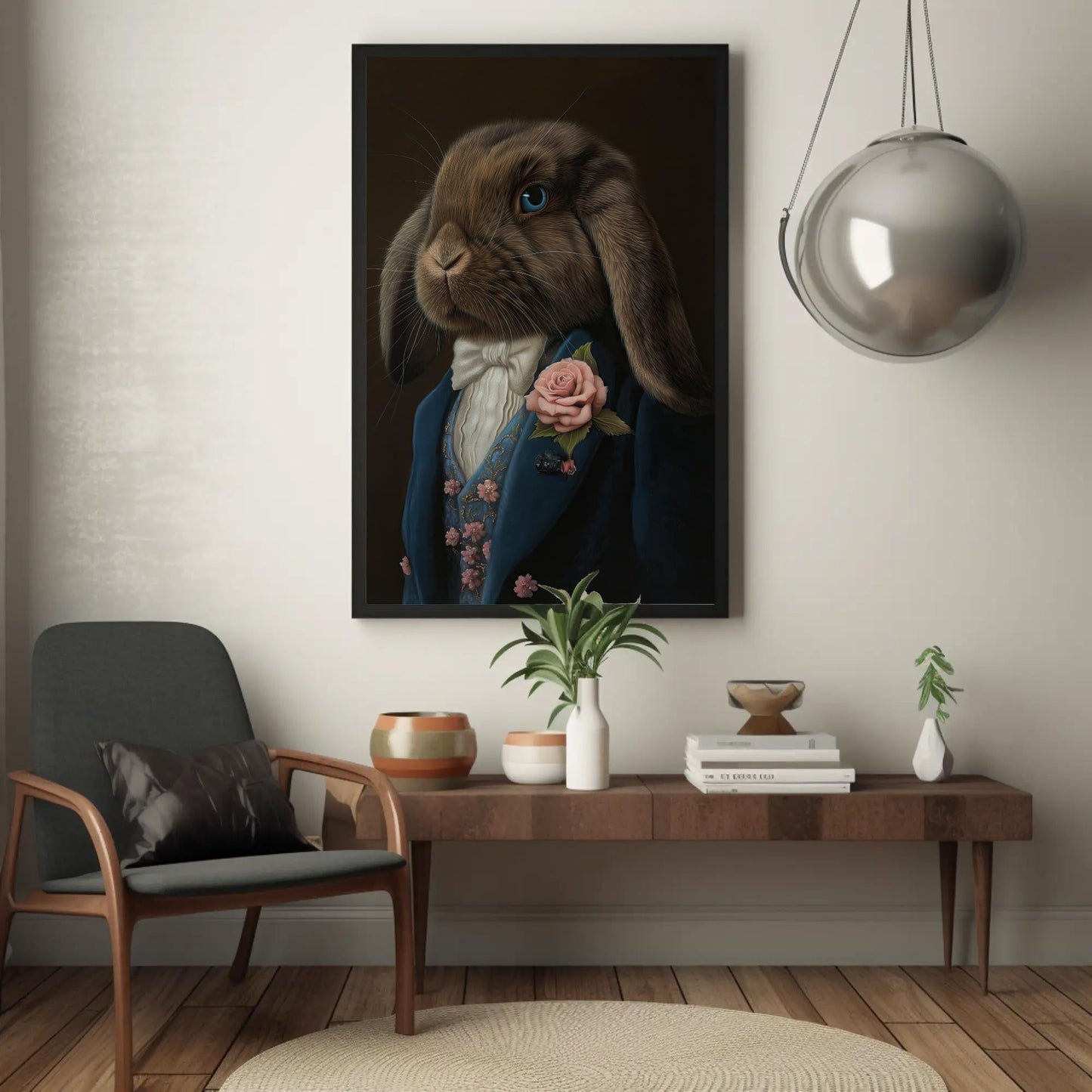 Victorian Bunny Canvas Print – Framed Rabbit Art with Blue-Eyed Holland Lop on Museum-Grade Canvas - Antarmada