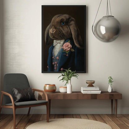 Victorian Bunny Canvas Print – Framed Rabbit Art with Blue-Eyed Holland Lop on Museum-Grade Canvas - Antarmada