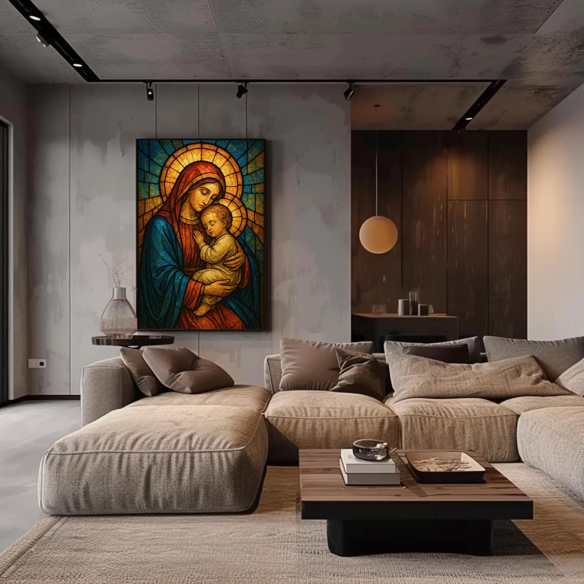 Virgin Mary Canvas Print – Madonna and Child Art | Stained Glass Religious Wall Decor - Antarmada