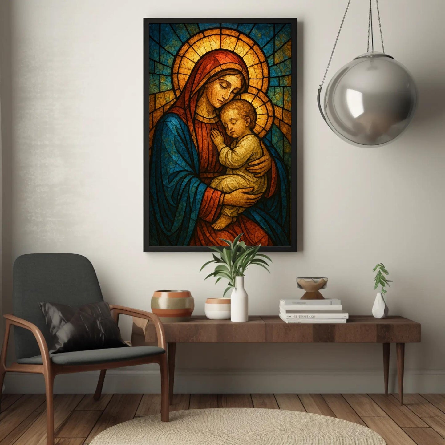 Virgin Mary Canvas Print – Madonna and Child Art | Stained Glass Religious Wall Decor - Antarmada