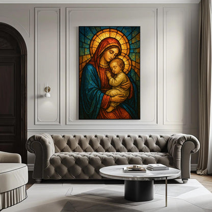 Virgin Mary Canvas Print – Madonna and Child Art | Stained Glass Religious Wall Decor - Antarmada