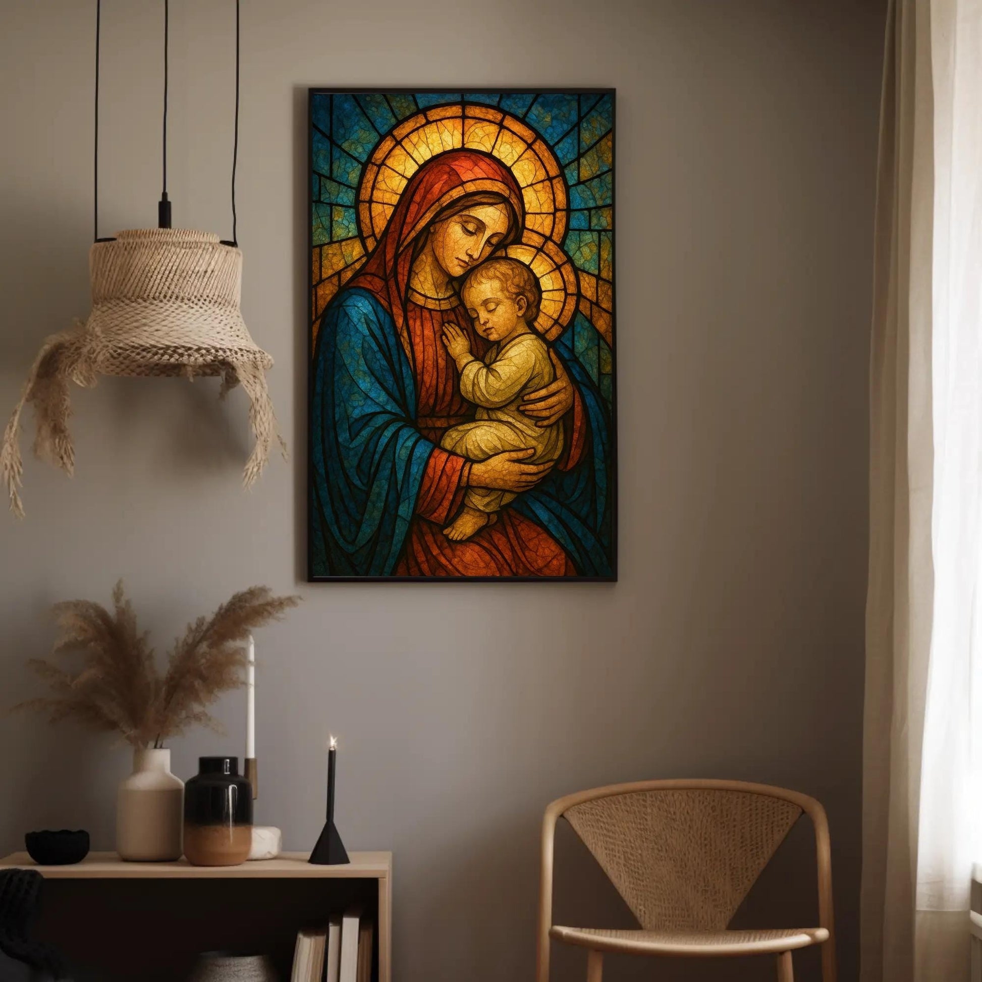 Virgin Mary Canvas Print – Madonna and Child Art | Stained Glass Religious Wall Decor - Antarmada