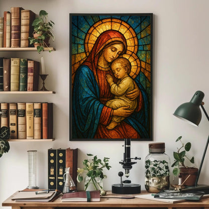 Virgin Mary Canvas Print – Madonna and Child Art | Stained Glass Religious Wall Decor - Antarmada
