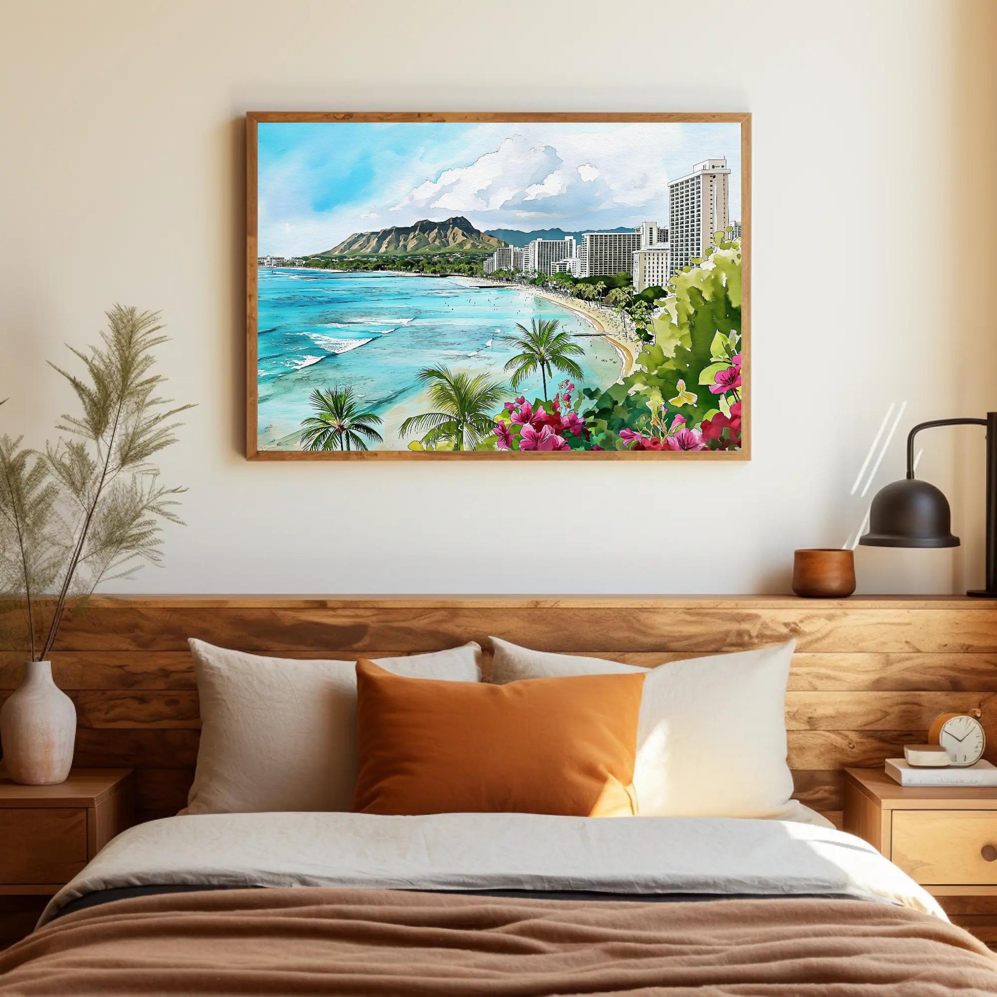 Waikiki Beach Canvas Print - Framed Hawaiian Landscape Art | Panoramic Wall Decor - Antarmada