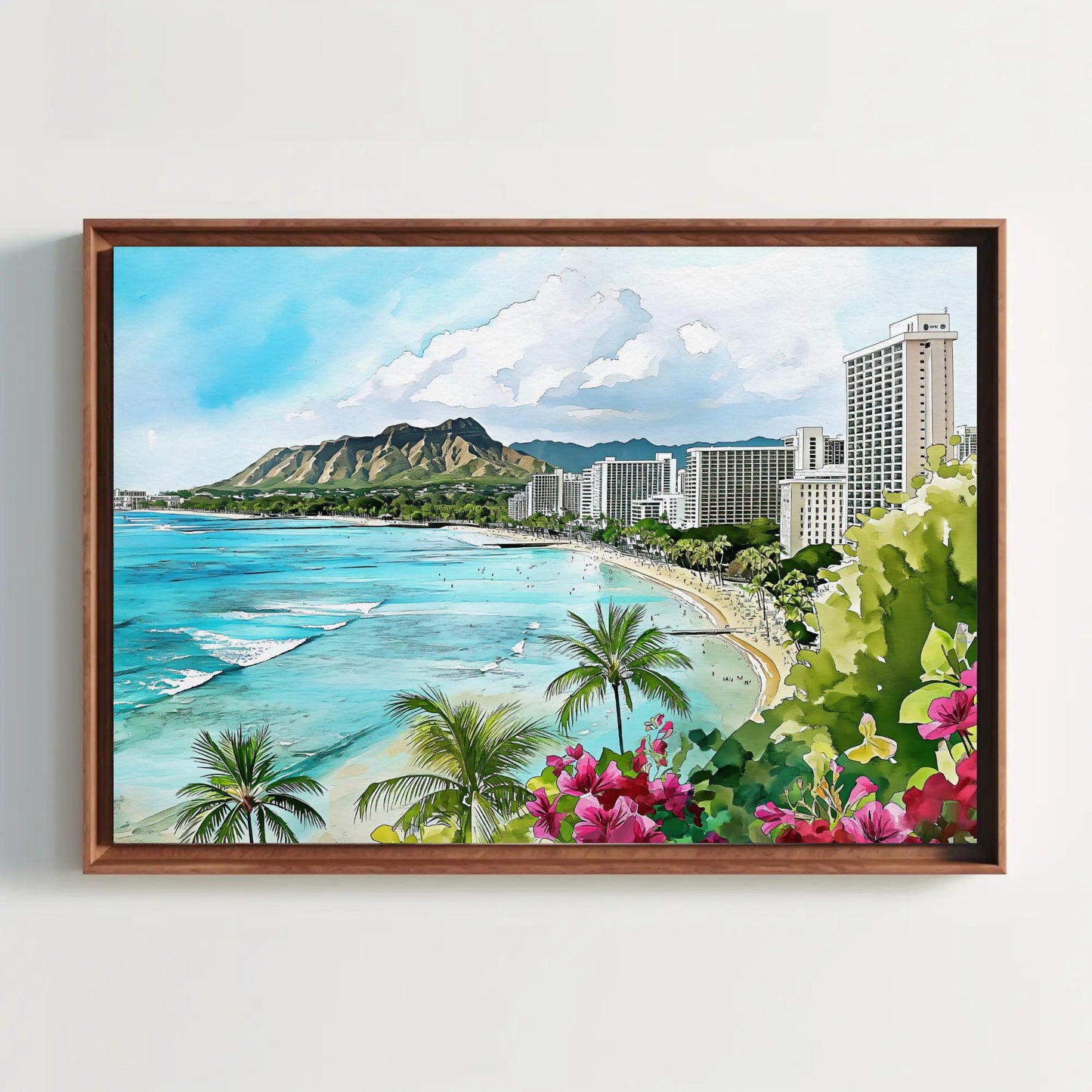 Waikiki Beach Canvas Print - Framed Hawaiian Landscape Art | Panoramic Wall Decor - Antarmada