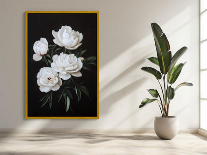White Peonies Canvas | Sophisticated Floral Wall Art | Ready to Hang Museum Grade Framed Print - Antarmada