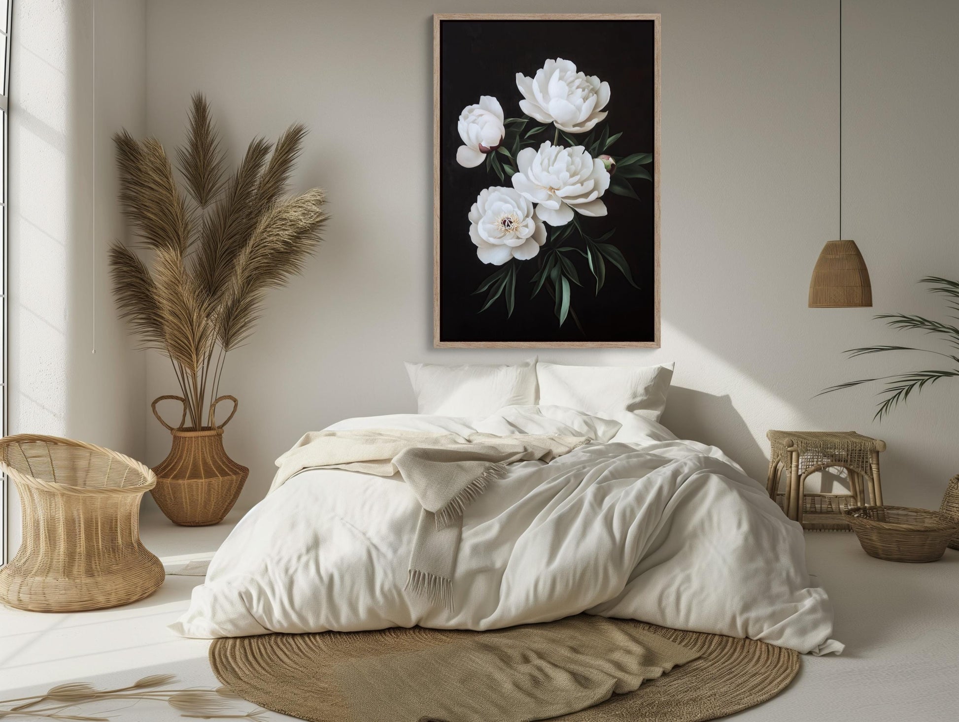 White Peonies Canvas | Sophisticated Floral Wall Art | Ready to Hang Museum Grade Framed Print - Antarmada