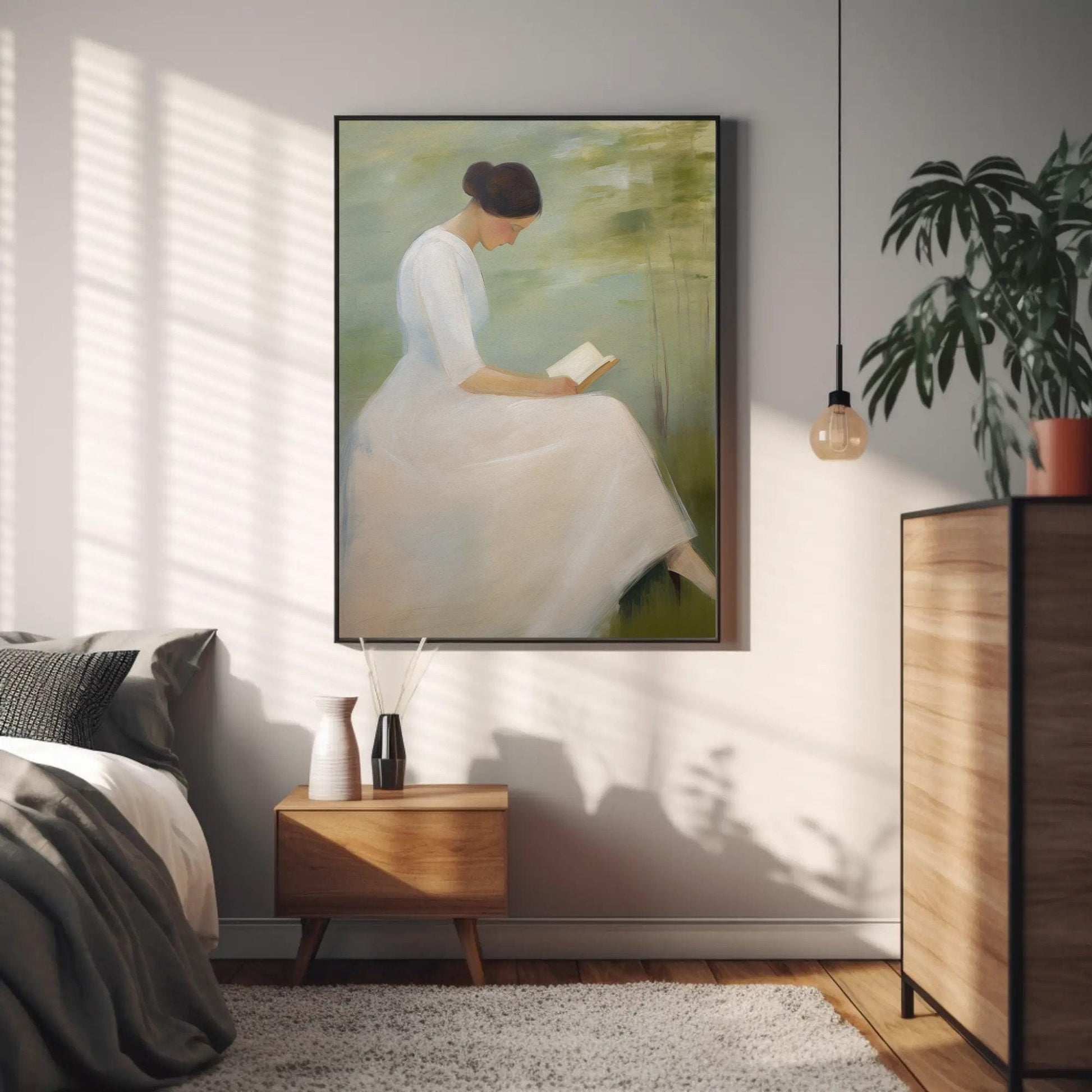 Woman Reading Art Print - Minimalist Impressionist Canvas Wall Decor | Gallery Wrap - Antarmada
