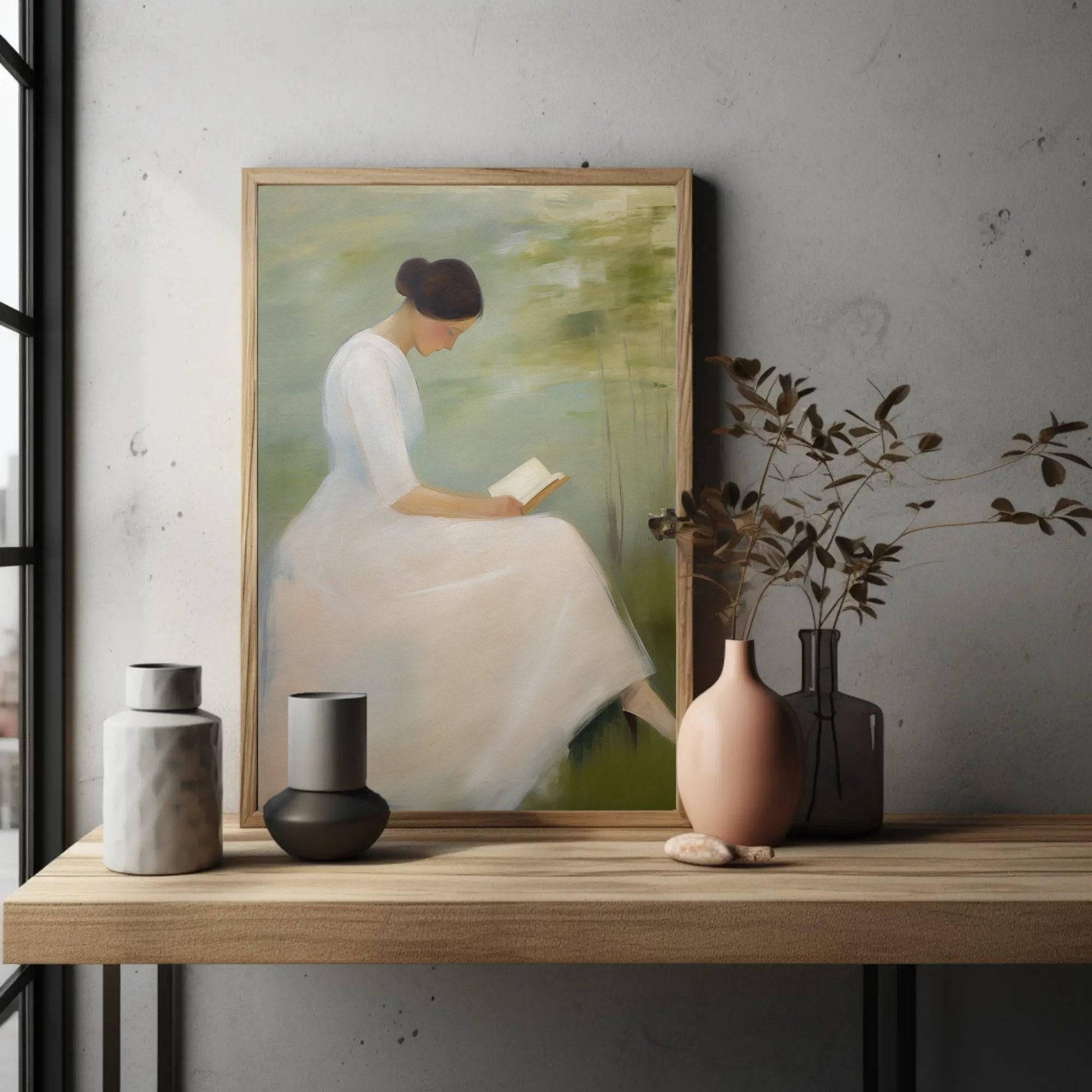 Woman Reading Art Print - Minimalist Impressionist Canvas Wall Decor | Gallery Wrap - Antarmada