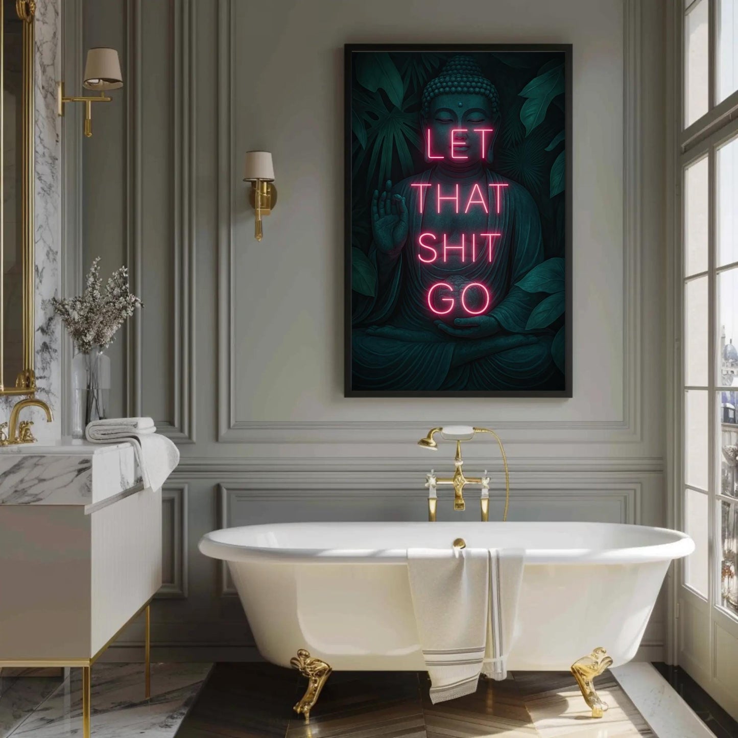 Zen Buddha Canvas Print – Funny Bathroom Wall Art With Motivational Quote - Antarmada