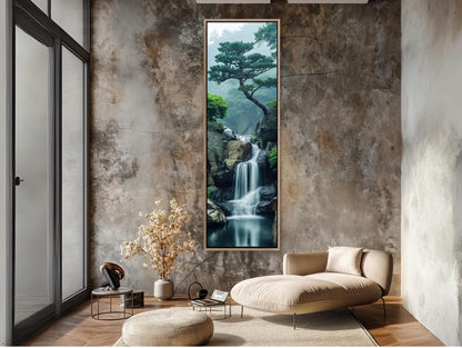 Zen Waterfall , Tall Vertical Meditation canvas wall art shown in a styled room (view 5)