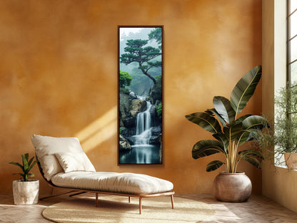 Zen Waterfall , Tall Vertical Meditation canvas wall art shown in a styled room (view 2)