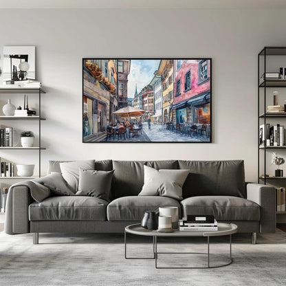 Zurich Watercolor Print – Framed City Painting on Museum-Grade Canvas with Wooden Frame Artwork - Antarmada