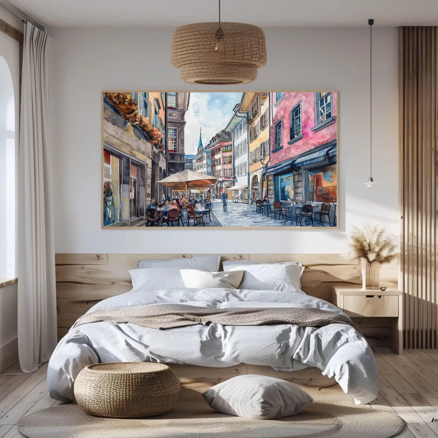 Zurich Watercolor Print – Framed City Painting on Museum-Grade Canvas with Wooden Frame Artwork - Antarmada
