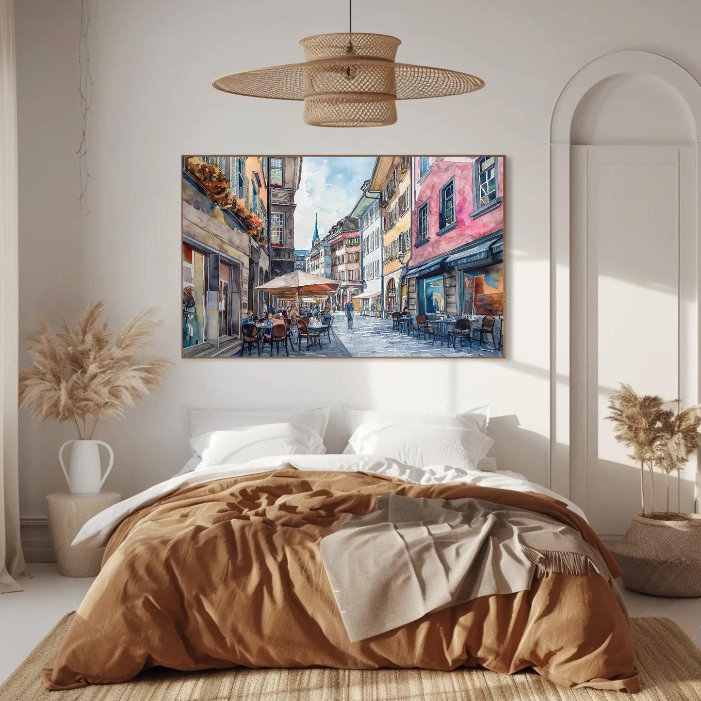 Zurich Watercolor Print – Framed City Painting on Museum-Grade Canvas with Wooden Frame Artwork - Antarmada