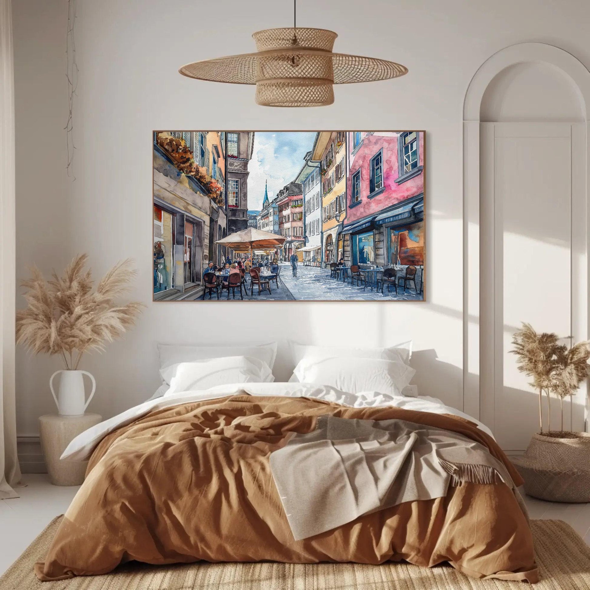 Zurich Watercolor Print – Framed City Painting on Museum-Grade Canvas with Wooden Frame Artwork - Antarmada